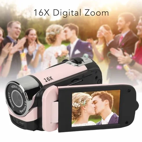 Registratore per Fotocamera Digitale, Videocamera Full HD 1080P 16MP, Fotocamera per con Schermo Ruotabile da 2,4 Pollici, Zoom 16X, Luce di Riempimento, Anti-vibrazione