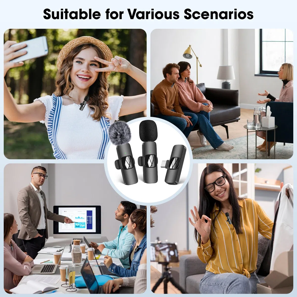 Microfono Lavalier Wireless per iPhone/Telefono Android/Computer, Microfono da bavero USB C per registrazione video, Vlogging, TikTok, YouTube, riduzione del rumore, clip plug-play sul Microfoni