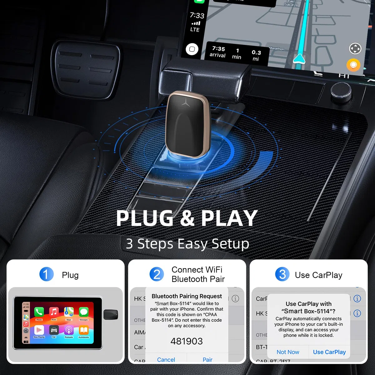 Ezonetronics Adattatore Carplay Wireless e Android Auto, Converte Carplay Cablato in Wireless 2-in-1 Plug & Play USB C/A,Mini e Stabile 5,8 GHz WiFi Bluetooth Compatibile con iOS 10+/ Android 11+