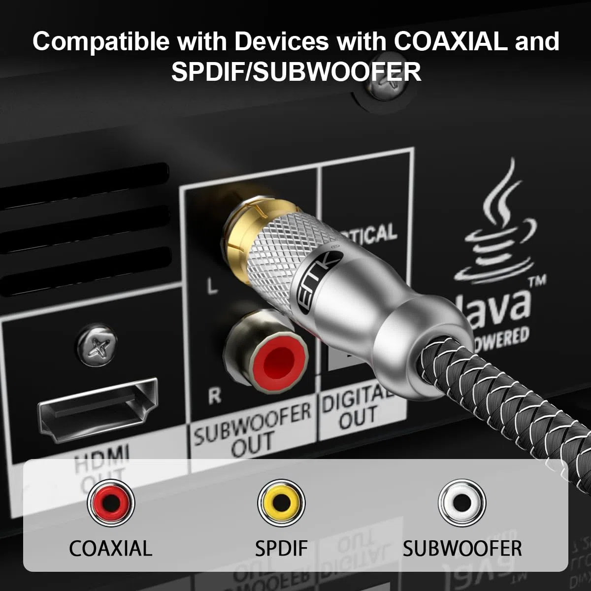 EMK Cavo RCA Cavo per Subwoofer Cavi Audio RCA Coassiale Digitale S/PDIF Placcato oro Maschio a Maschio (Doppio Schermo, Punta Divisa), Cavi COAXIAL per altoparlanti, Soundbar, TV, Mixer, DVD (8 m)