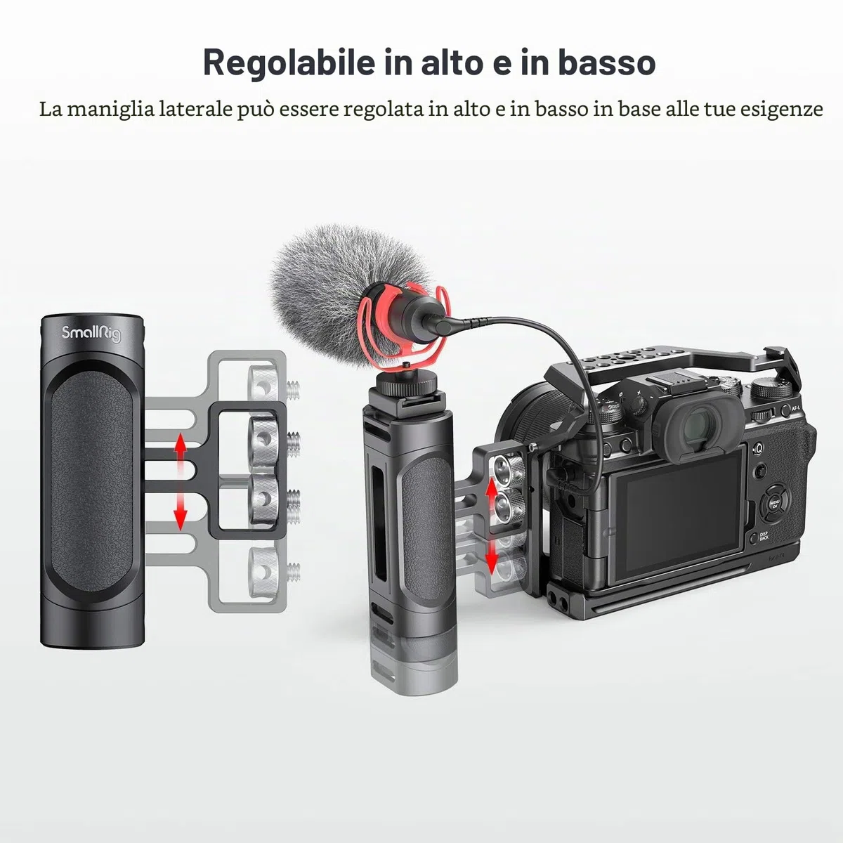 SMALLRIG Mini Maniglia Laterale con Fori Filettati, Mini Maniglia Laterale Regolabile per Gabbia Della Fotocamera - 2916