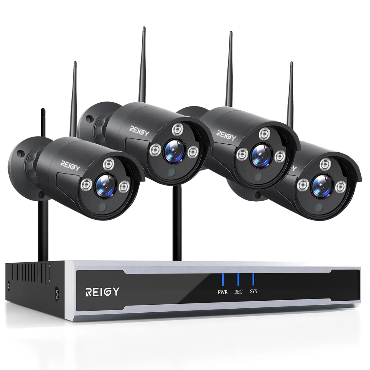 REIGY 3MP Kit Videosorveglianza Wifi Esterno con Registra Audio, Sistema di Sicurezza 16CH NVR+4x 1296P Camera, Telecamera Sorveglianza Wireless Impermeabile Visione Notturna Senza HDD