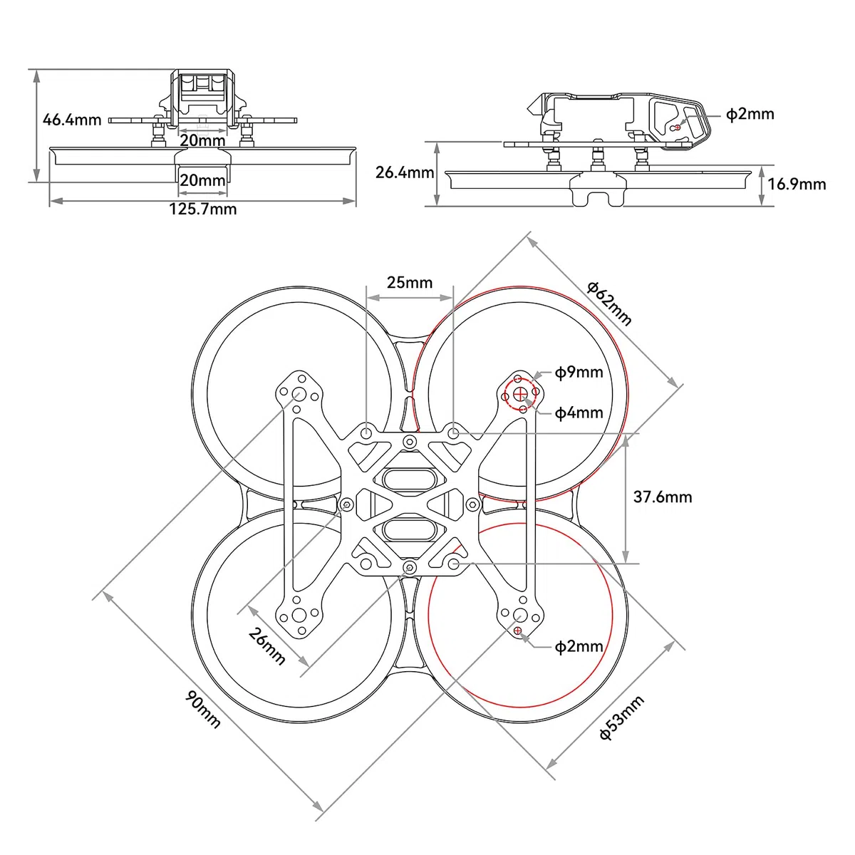 BETAFPV Pavo20 - Telaio Whoop HD VTX, 90 mm, base ruota 90 mm, PA12 Spessato Duct, Installazione Facile, Adatto per VTX Digitali come DJI O3 Air Unit, Rumcam Link, Caddx