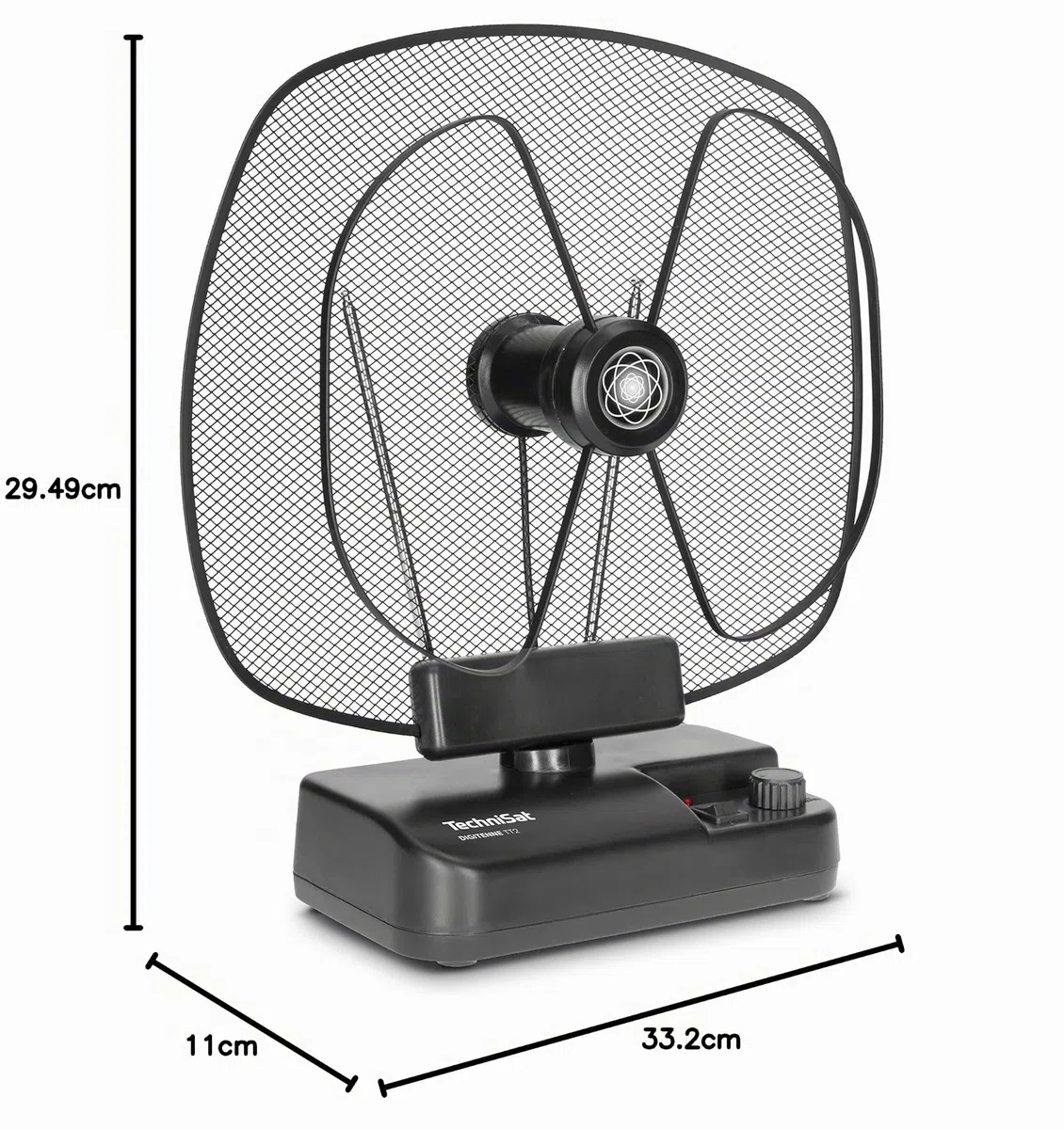 TechniSat DIGITENNE TT2 - antenna da interno orientabile (antenna amplificata a banda intera da 36 dB con filtro LTE4 per la ricezione di segnali DVB-T/-T2, DAB+ e FM, interruttore di alimentazione)