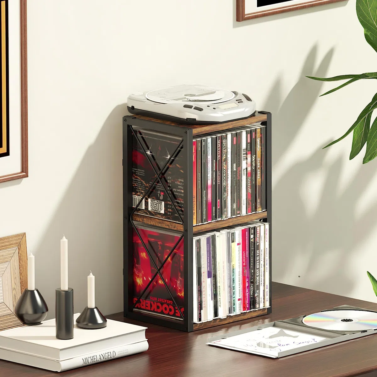 Alyoen Organizer per CD a 2 ripiani, in legno, può contenere fino a 30 CD, porta CD per esposizione, ripiano per CD di alta qualità per casa e ufficio, ideale per gli appassionati di musica