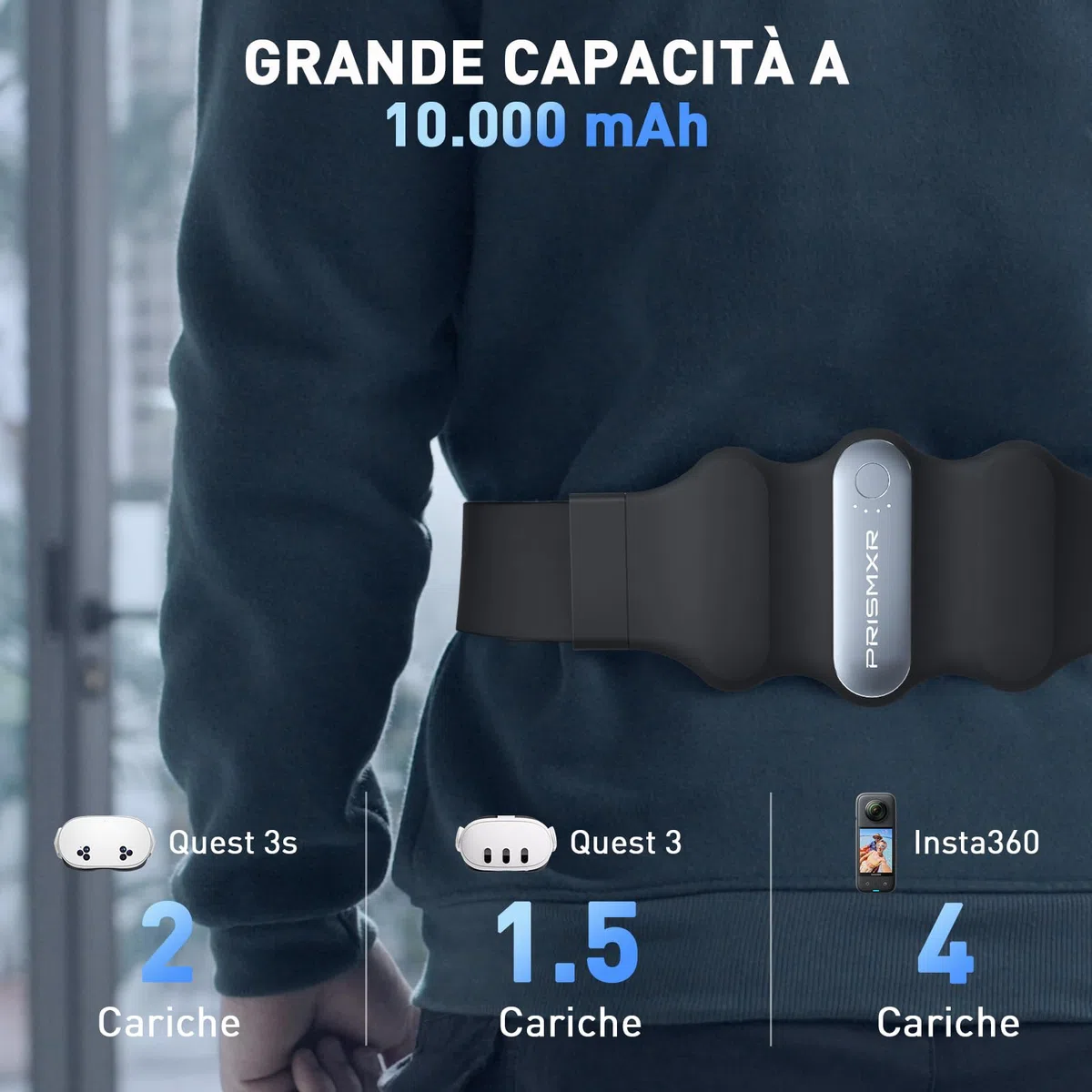 PRISMXR Power Bank portatile compatibile con Quest 3/3S/2 accessori, Pico 4, VR, uscita da 30 W, ricarica rapida, batteria da tipo C a C da 10.000 mAh (Carina W1, grigio)
