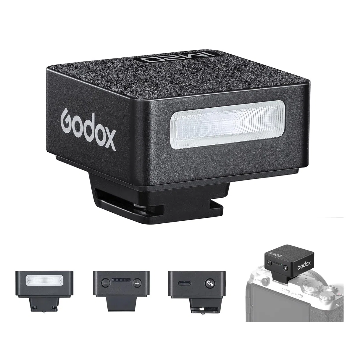 Godox iM20 Mini Flash per Fotocamera 5 Livelli di Potenza Tempo di Ricarica 3s Speedlite per Fotocamera 440 Flash a Piena Potenza Design a Contatto Singolo Batteria Integrata per Canon, Nikon e Sony