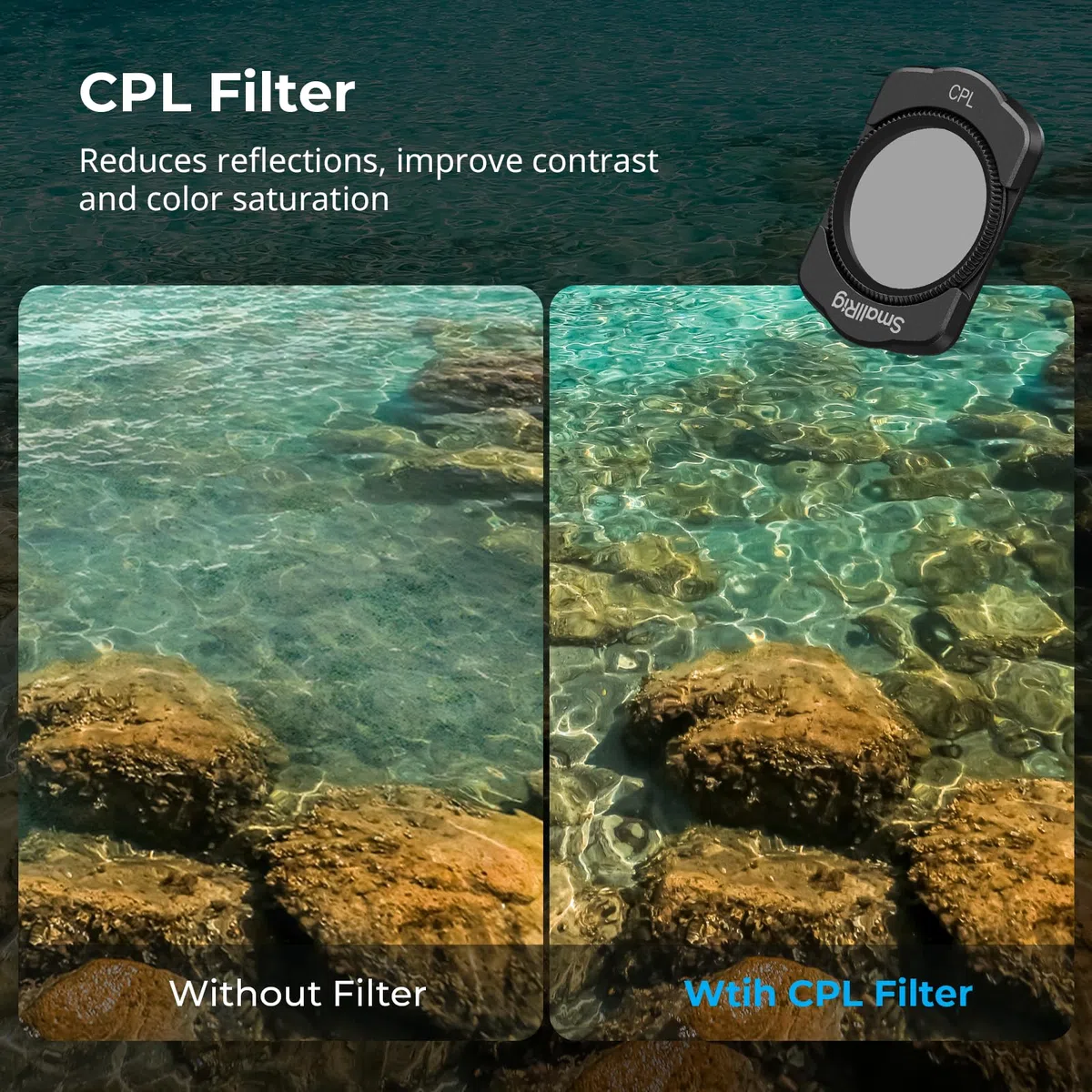 SMALLRIG Set di Filtri Magnetici Grandangolari, ND, CPL ed Effetti per DJI Osmo Pocket 3/4, Confezione da 4 Filtri Grandangolari, CPL, Diffusori Neri da 1/4", Fltri ND Variabili da 2 a 32 - 5834