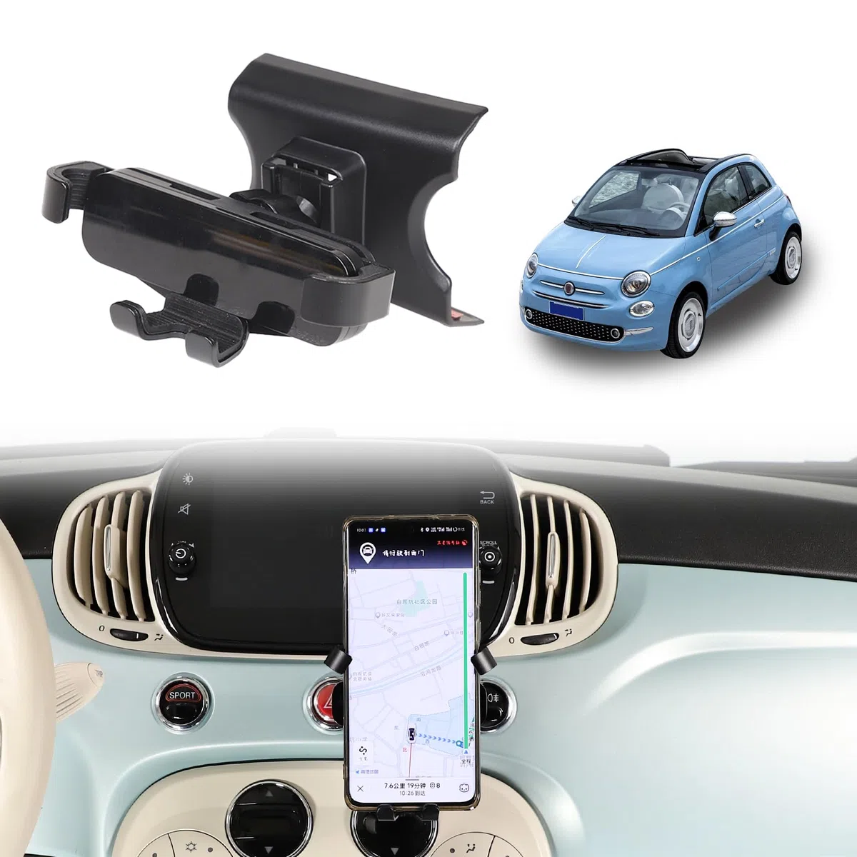 METYOUCAR Supporto per cellulare auto per Fiat 500 2007-2016-2024 Supporto fisso e rotante per cellulare auto Compatibile con iPhone Android e smartphone universali Supporto (stile B)