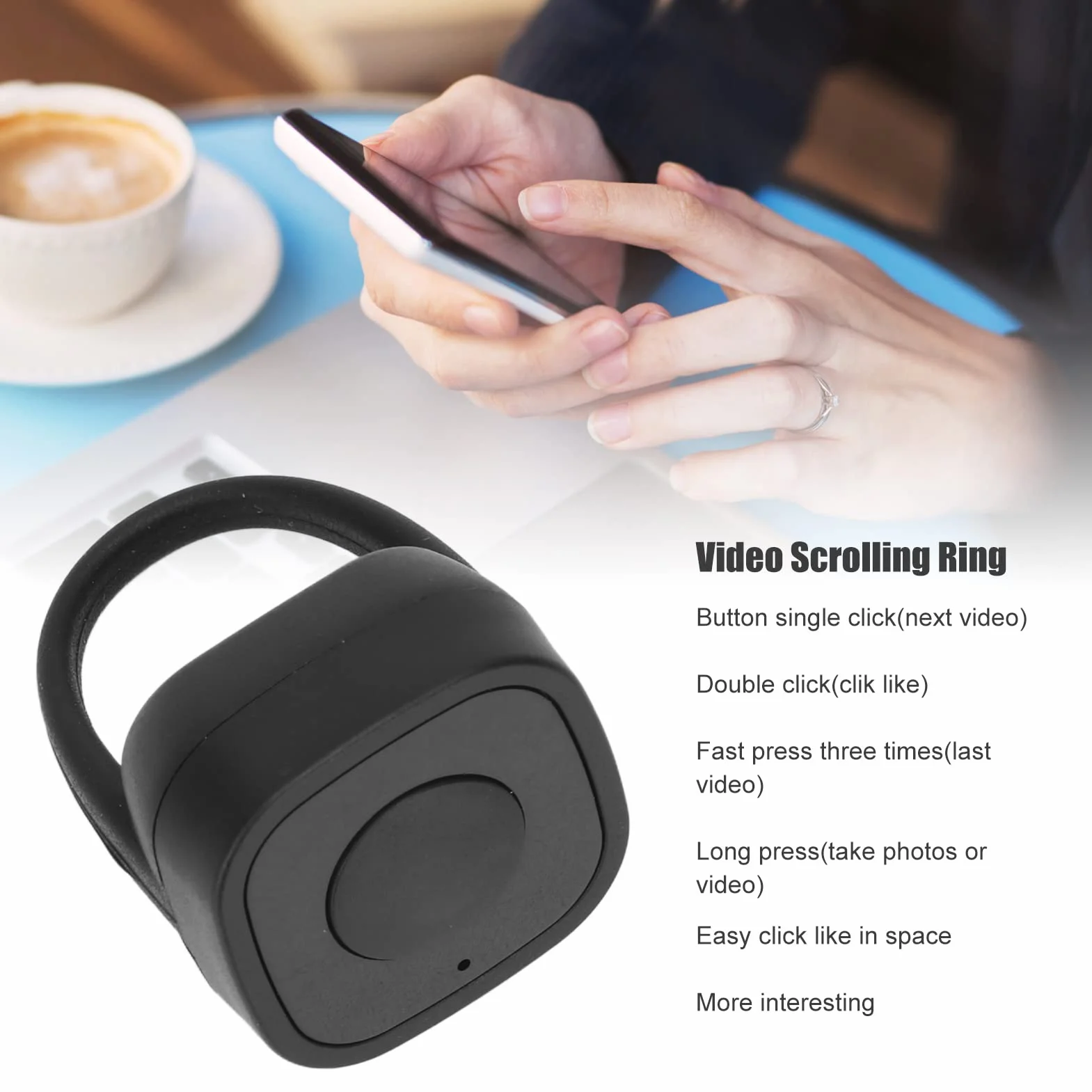 Controllo Remoto Bluetooth App Page Turner, Clicker Ad Anello di Scorrimento Remoto per la Lettura di Video TikTok, Controller con Punta delle Dita per Selfie con Otturatore della