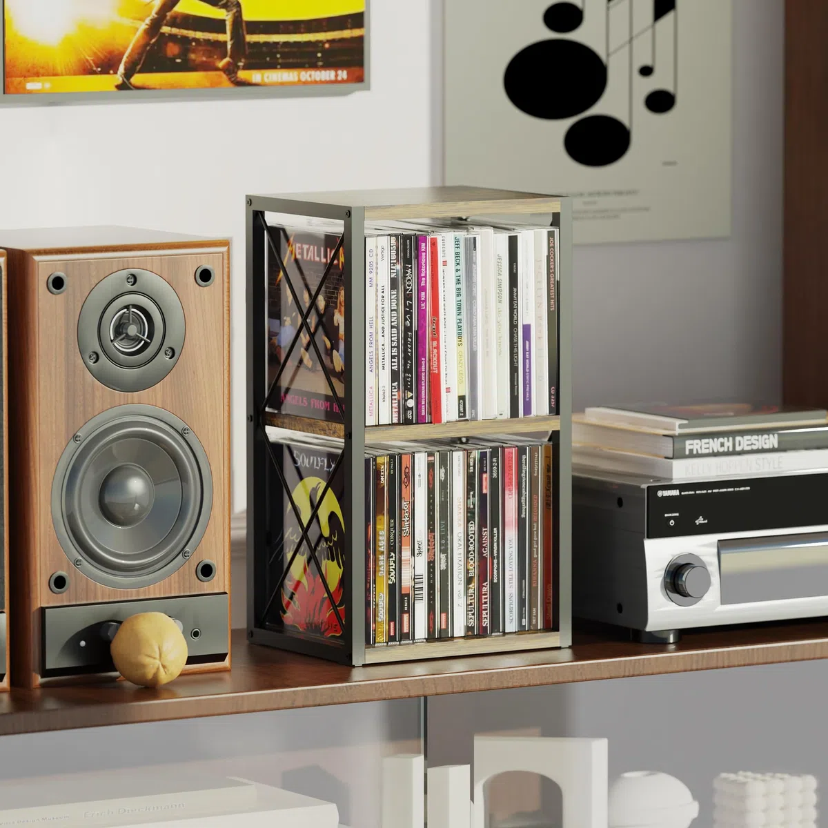 Alyoen Organizer per CD a 2 ripiani, in legno, può contenere fino a 30 CD, porta CD per esposizione, ripiano per CD di alta qualità per casa e ufficio, ideale per gli appassionati di musica