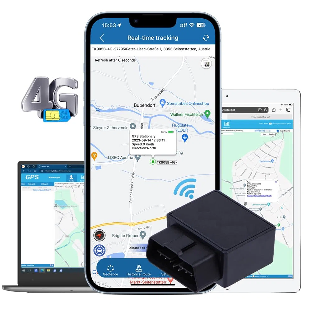 GPS Tracker 4G LTE OBD2 per Auto, Veicoli, Camion, Protezione Antifurto Online in Tutto Diverse Modalità di Allarme Tracciamento in Tempo Reale con App Gratuita Senza Abbonamento TK816 4G