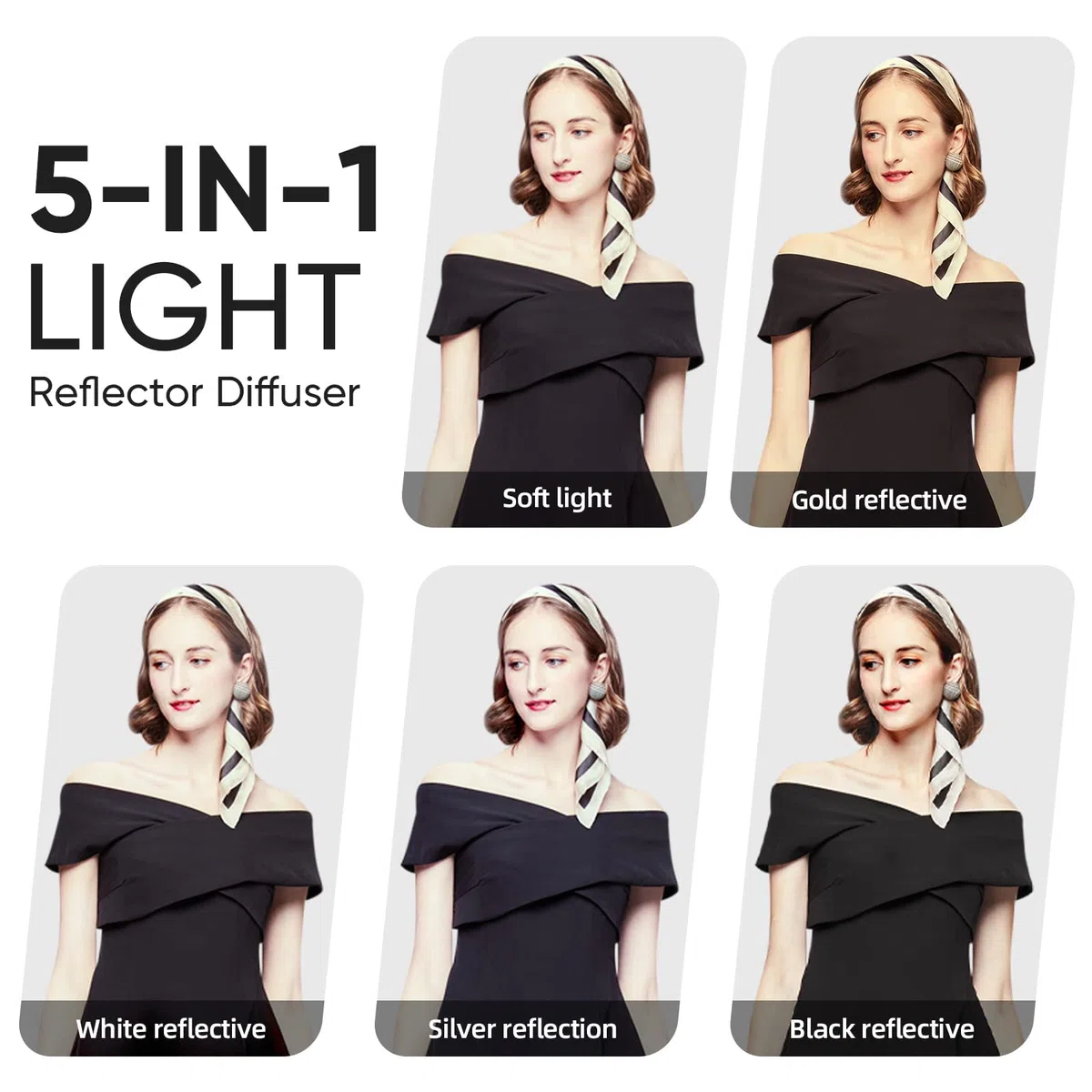 soonpho 23" x 35"/60 x 90 cm riflettore luce 5 in 1, diffusore portatile pieghevole con custodia per foto video studio – traslucido, argento, oro, bianco e nero (60 x 90 cm)