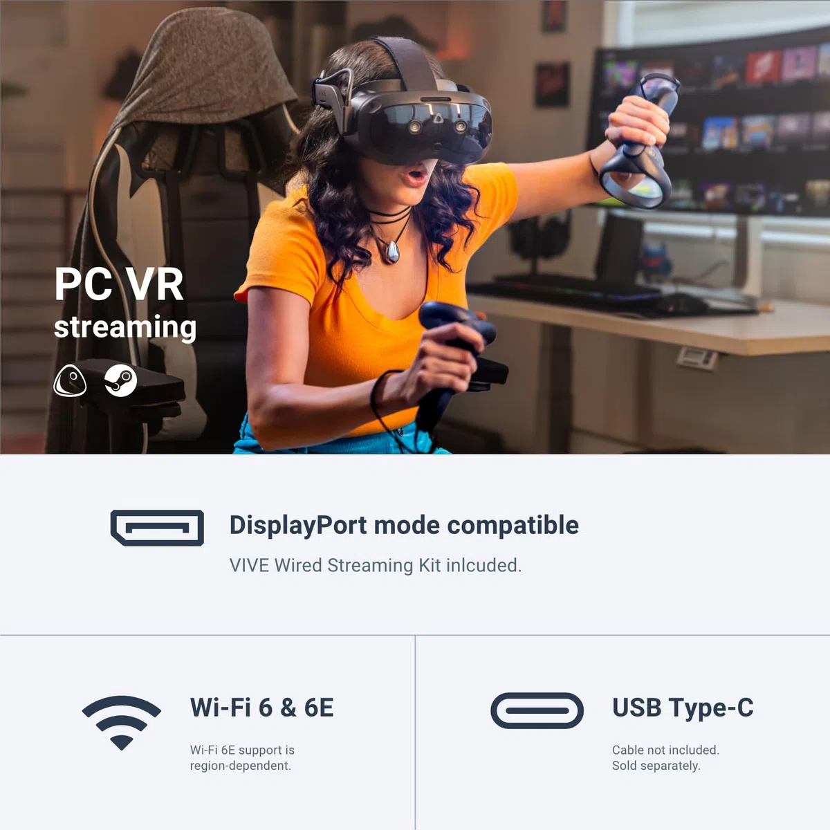HTC Vive Focus Vision Full Kit - VR Headset with DisplayPort PC Streaming Kit