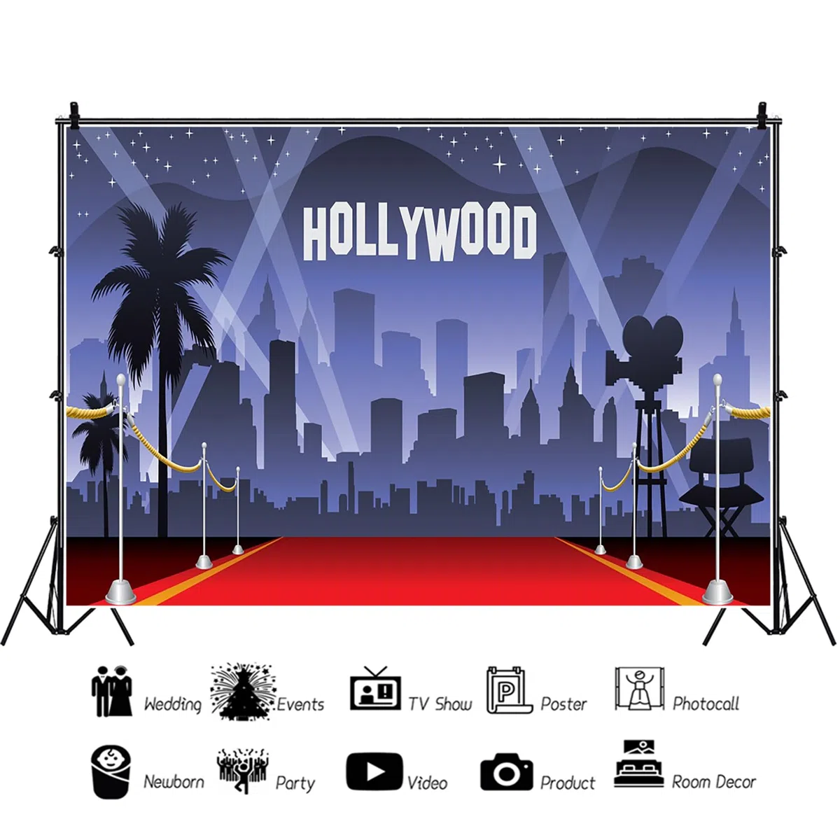 Tintecce Hollywood Red Carpet Sfondo 3x2m Notte Tema Premi Cerimonia Architettura Urbana Stellato Spotlight