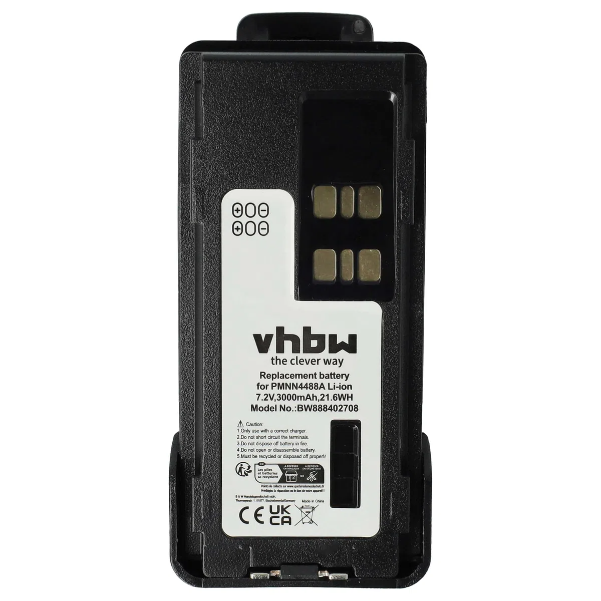 vhbw batteria compatibile con Motorola XIR P6620, XIR P6600, DP4801e, DP4801 radio (3000mAh, 7,2V, Li-Ion) + clip