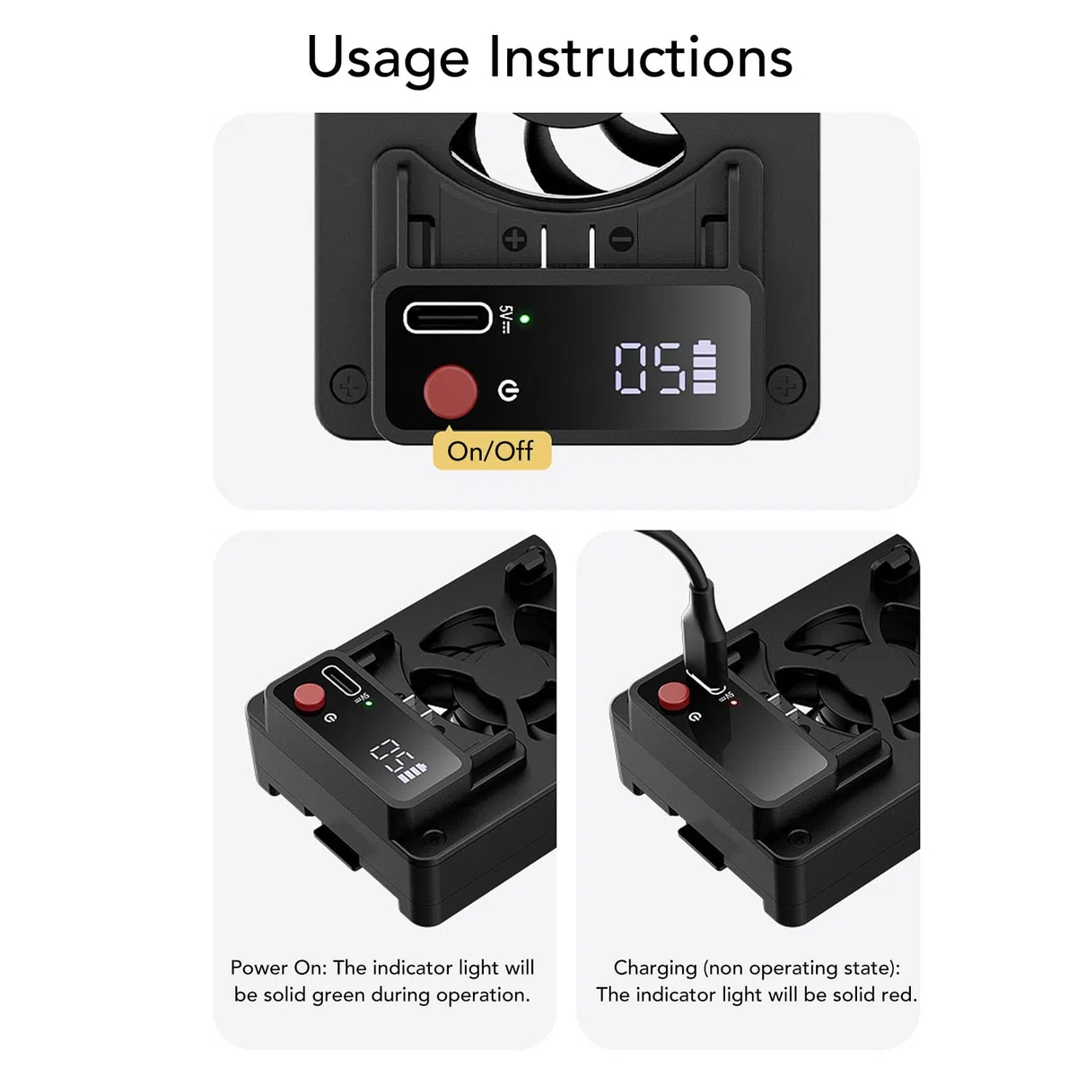 Topiky Ventola di Raffreddamento della Fotocamera per RP A7M4 A7C ZVE10 FX30 R5, di Ventola di Raffreddamento Esterna a 5 velocità con Batteria da 350 MAh e Ricarica di Tipo C