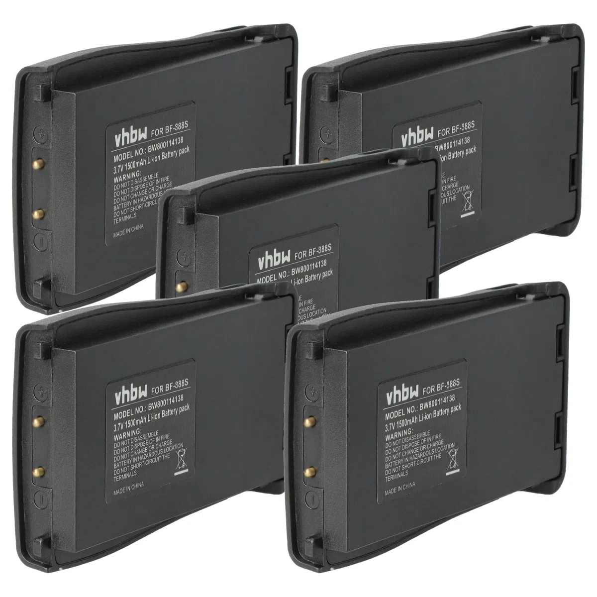 vhbw 5x batteria sostituisce Baofeng BL-1 per radio (1500mAh, 3,7V, Li-Ion)