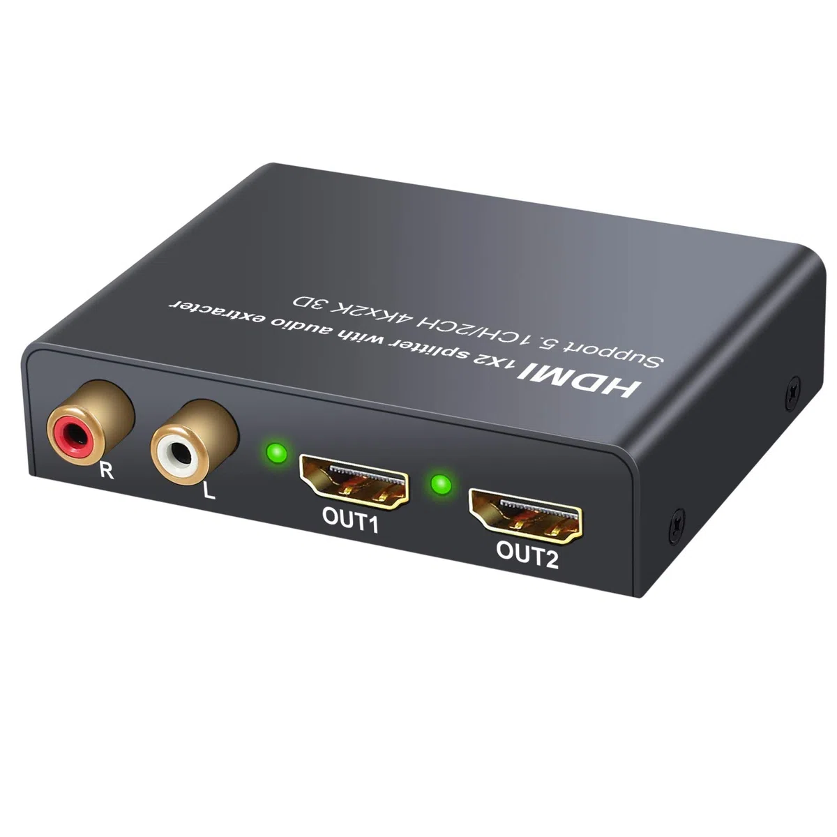 LiNKFOR HDMI Audio Estrattore 2 Uscite 4K 3D con Alimentatore HDMI a SPDIF Toslink Ottico + 2 Uscite Video HDMI Splitter HD Digitale a Stereo Analogico R/L 2CH/5.1CH per Blu-ray DVD SKY Box PS3 PS4