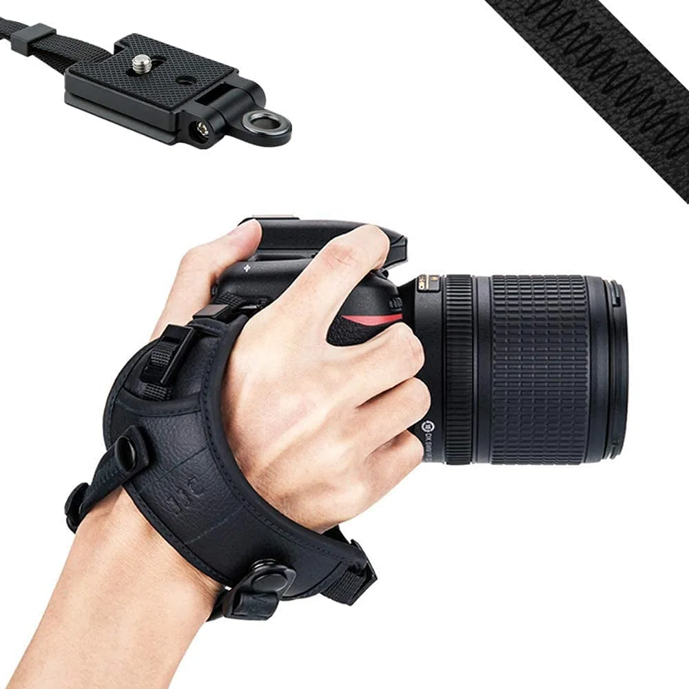 JJC - Cinghia da polso per fotocamera DSLR con targhetta Arca Swiss per Can. Nik. (nero)