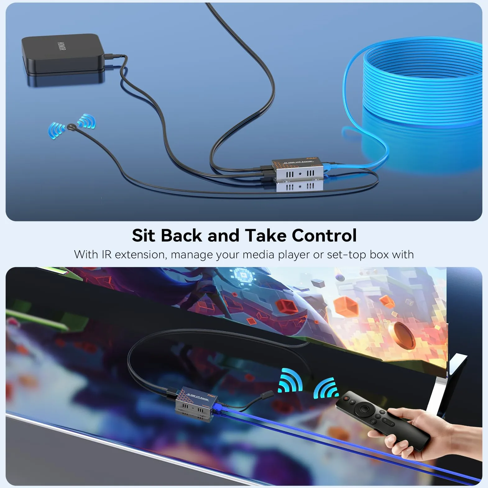 HDMI Extender 4K@30Hz 40m Over Cat5e/6/7 Ethernet Trasmettitore HDMI Ricevitore Supportocon Loop Out, IR, Plug & Play, Compatibile con PC TV Monitor Proiettore PS4 PS5 Xbox (4K@30HZ)