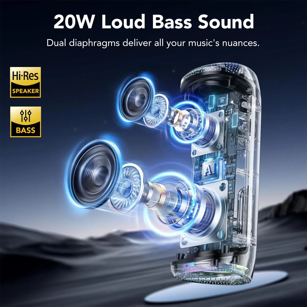 Cassa Bluetooth 5.4 Potente 20W, Doppio Driver Basso, 20H Autonomia, Casse Bluetooth Portatile con 2 EQ Modalità+Display Digitale, 7 RGB, TF, Accoppiamento TWS, Altoparlante Bluetooth da Esterno Feste