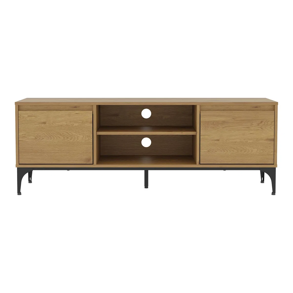 [en.casa] Mobile Porta TV a Vani Chiusi con Ante e Scomparti Aperti Tavolo Basso Stand Multimediale con Fori Passacavi 140 x 40 x 50 cm per Soggiorno Salotto - Effetto Rovere Scuro