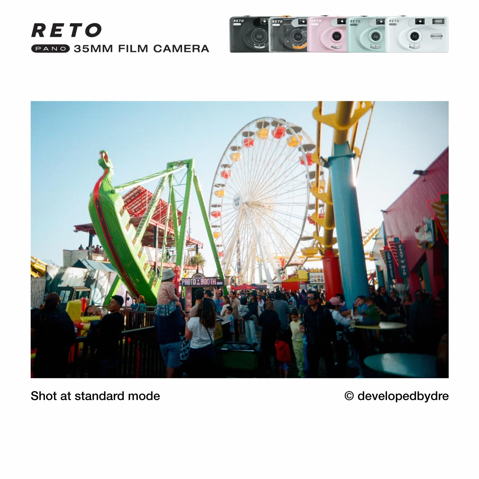 RETO PANO - Fotocamera a pellicola da 35 mm, obiettivo largo 22 mm, panorama, facile commutazione, modalità cinematografica, copriobiettivo, flash integrato, riutilizzabile (pellicola e batteria AAA