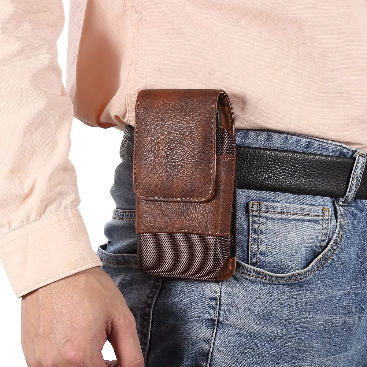 Borsa da Cintura Pelle per Cellulare Uomo, Sacchetto Clip Cintura per Telefono Nero, Verticale Custodia Clip da Cintura per Carte Cellulare Borsello Telefono Pochette Portafoglio Borsa con Portacarte