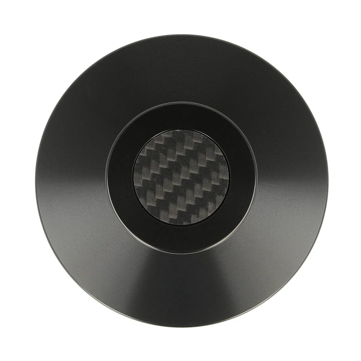 _blank #023bk | Stabilizzatore per Giradischi | Superficie di Supporto in Fibra di Carbonio e Inserto per Impugnatura | Peso del Disco | Alluminio | Nero | Peso del Supporto 335g