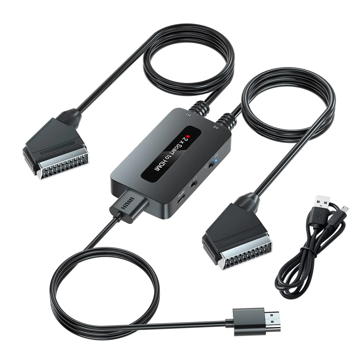 Convertitore 2 x Scart a HDMI con Interruttore di Rapporto 4: 3/16: 9, Dual Scart a HDMI per Dispositivi più Vecchi da Visualizzare su HDTV