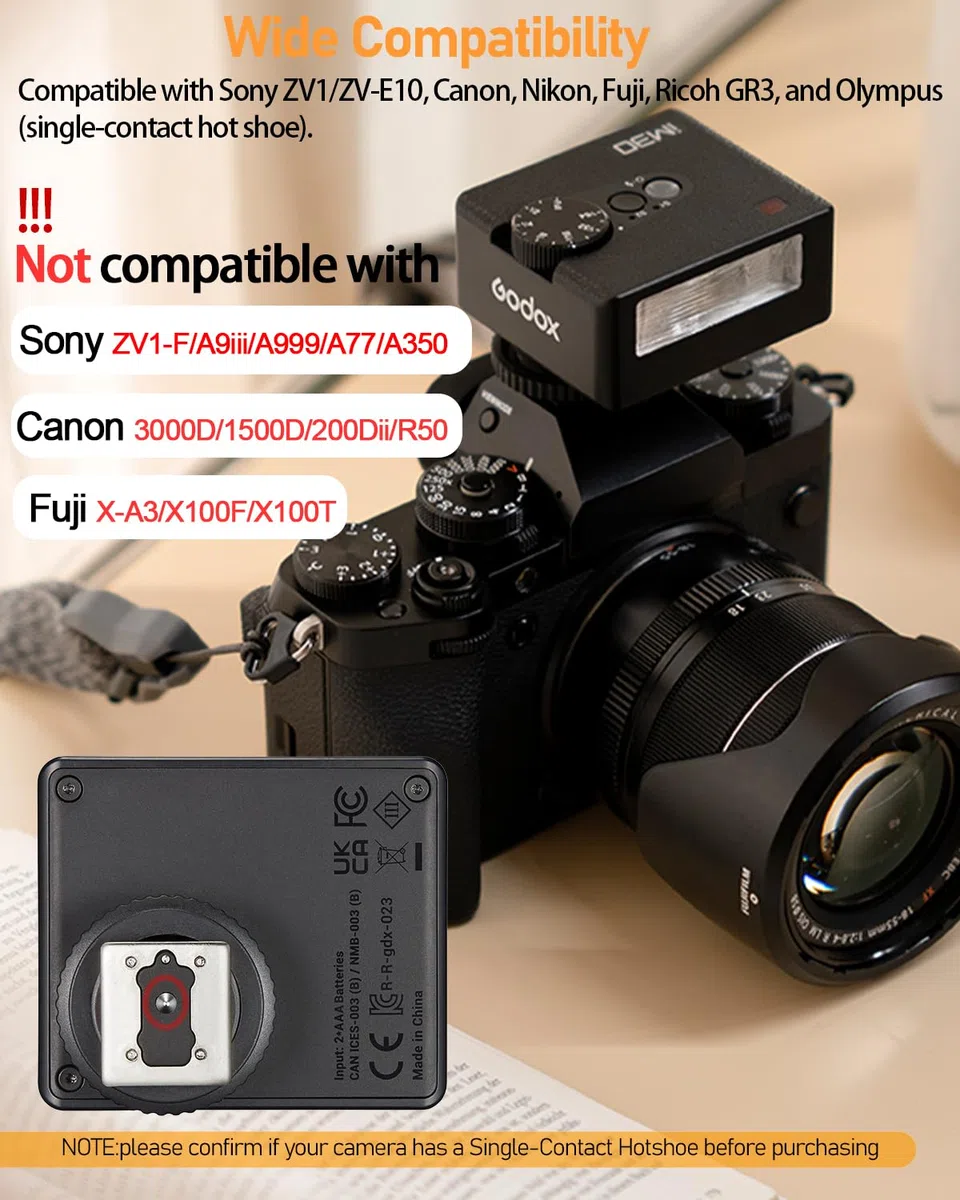 Godox iM30 Godox Flash GN15 con 7 livelli, CCT 6000K ± 200K, IM 30 mini flash manuale per Sony zv1/Sony zve10/Canon/Ricoh gr3/Fuji f1-230 flash full-power