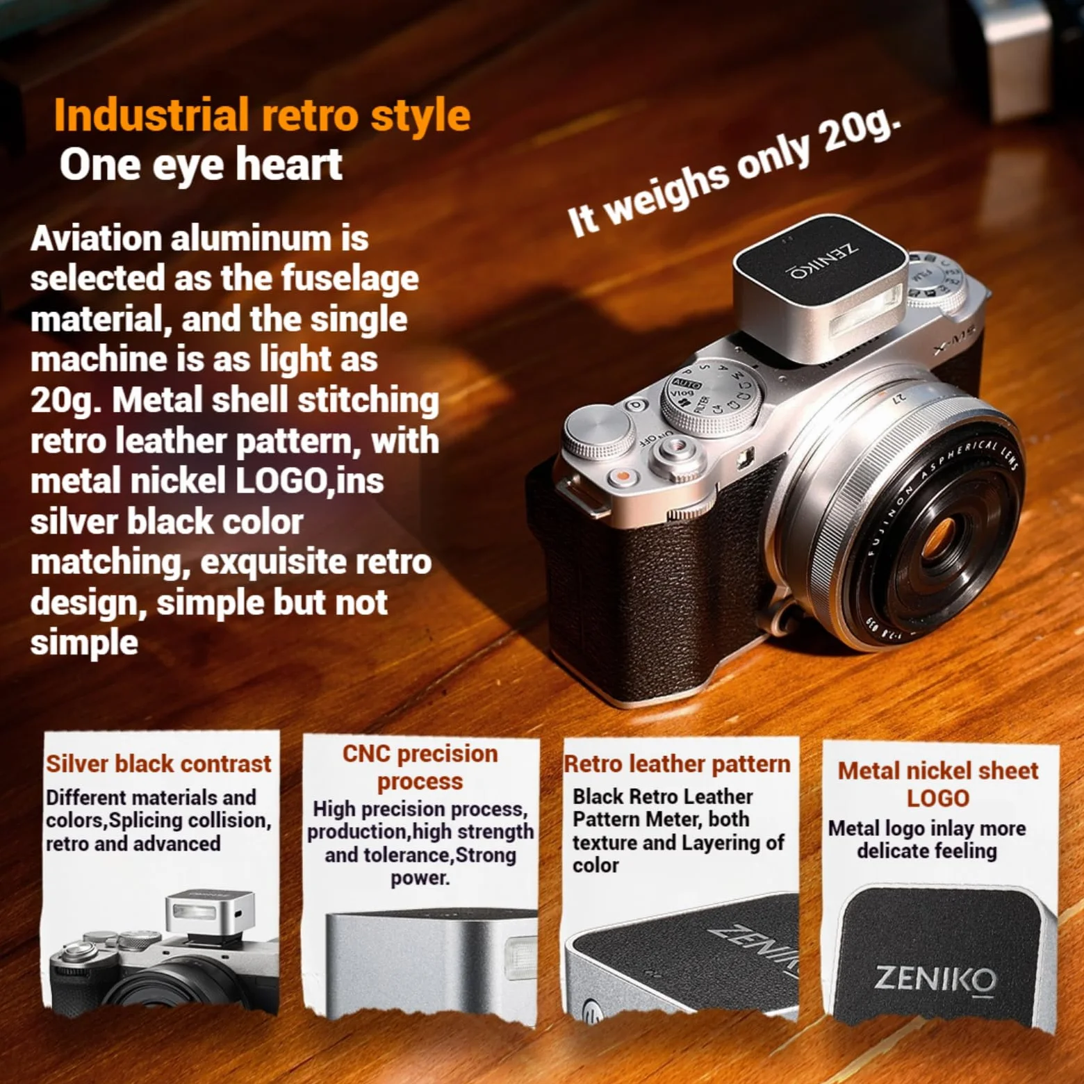 ZΕΝΙΚΟ ZF04 Flash da fotocamera, flash fotografico con 2 livelli di potenza, ricarica di tipo C, attacco universale per slitta a contatto caldo, 372 flash a piena potenza per fotocamere argento
