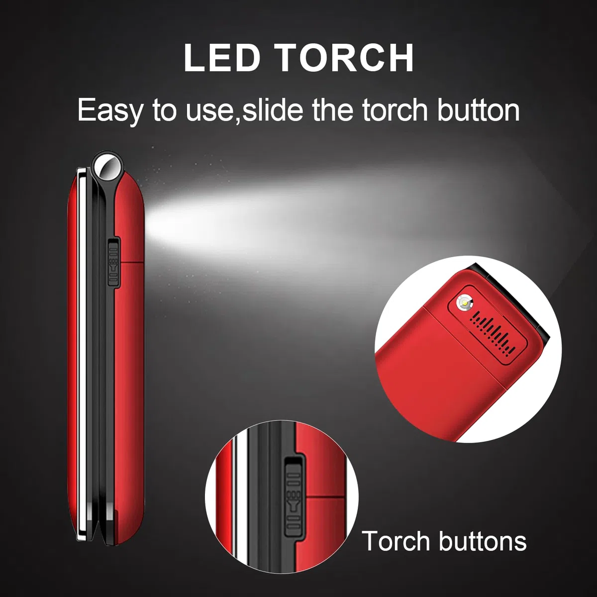2G Telefono Cellulare per Anziani con Tasti Grandi, Flip Phone, Funzione SOS, Batteria da 1600 mAh, 2.4"+1.77" Doppio Display, Doppia SIM con doppio standby, Rosso.