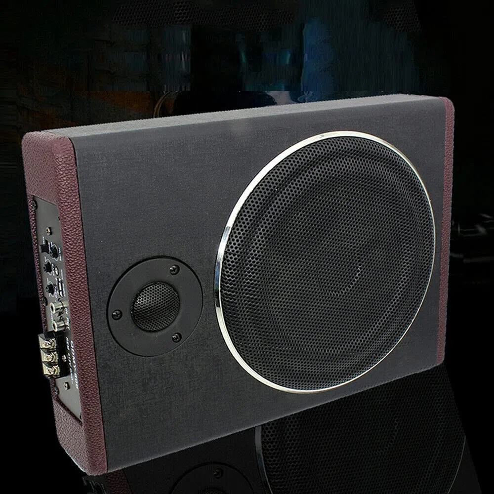 Subwoofer attivo per auto, 600 W, 12 V, autoradio ultra sottile, in acciaio inox, subwoofer con amplificatore integrato, subwoofer audio per auto/camion, nero