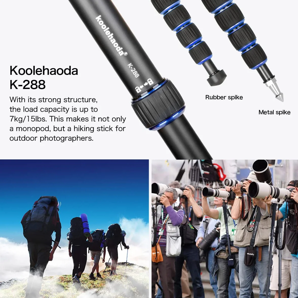 Koolehaoda Monopiede estensibile per fotocamera in lega di alluminio con base di supporto per treppiede, 5 sezioni 52 cm-168 cm regolabile per fotocamere reflex, carico utile fino a 7 kg