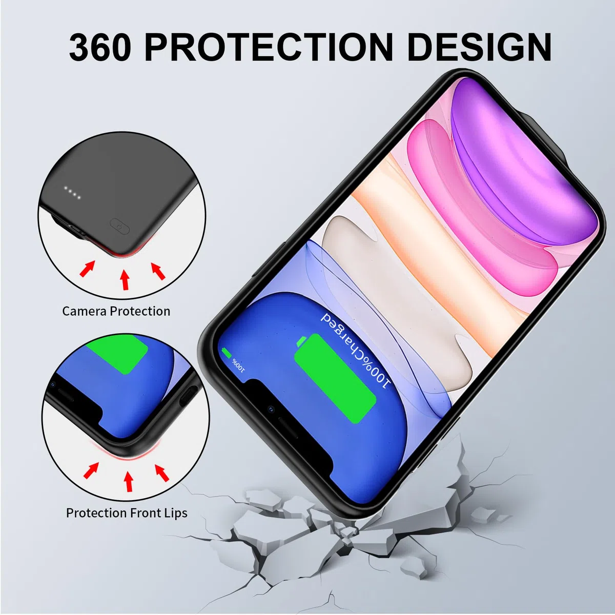 Custodia con batteria per iPhone 11, 7000 mAh, ultra sottile, portatile, estesa, custodia di ricarica per iPhone 11
