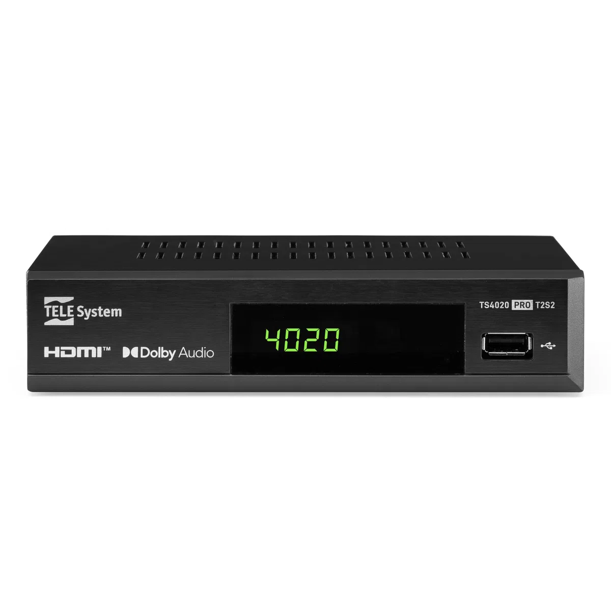 Tele System Decoder Digitale Terrestre e Satellitare 2025 TS4020 PRO, DVB-T/T2 e DVB-S/S2 HEVC HD HDR10 HLG, Decoder TV con Telecomando Unico per ricevitore e TV. USB Media Player.