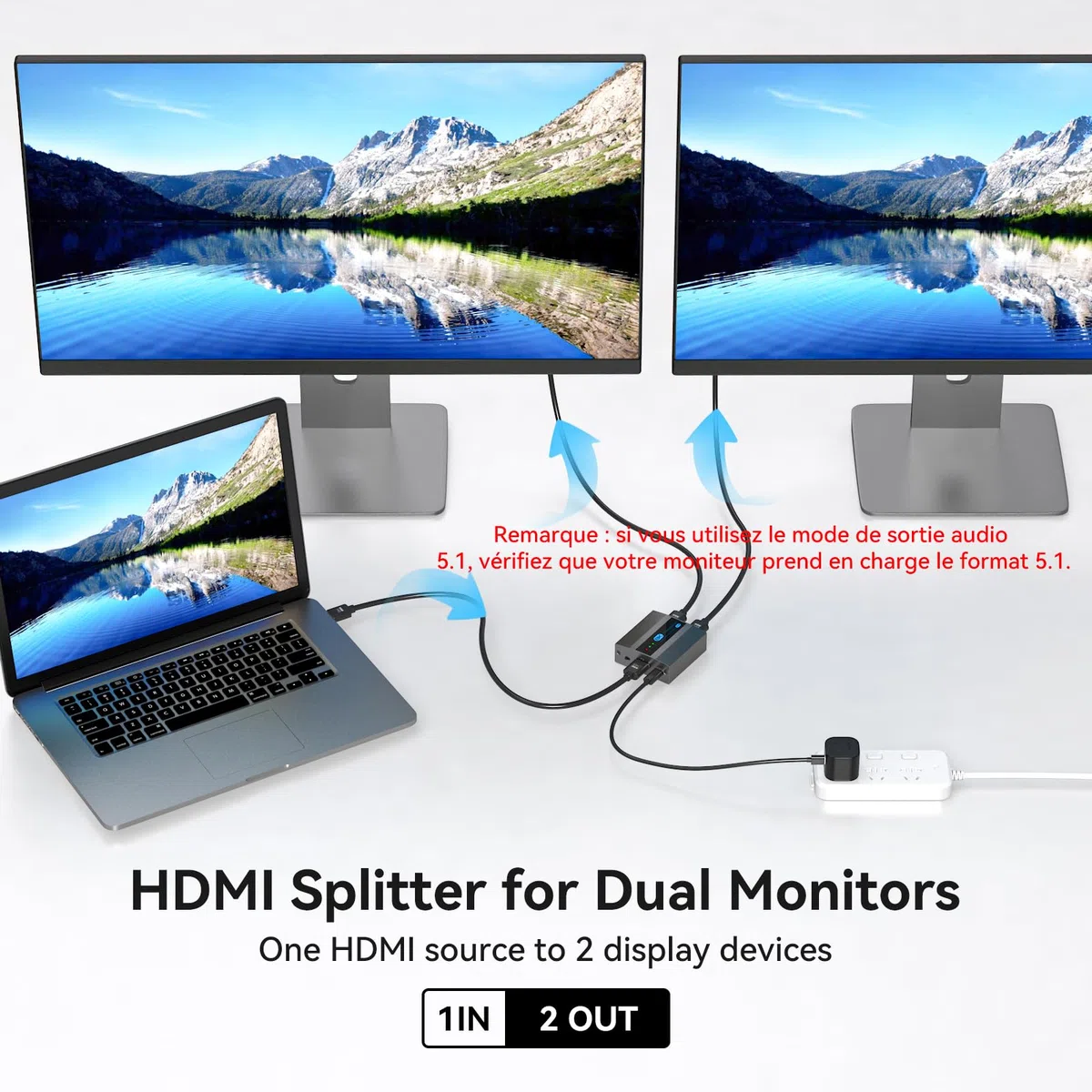 VEDINDUST 8K60Hz Splitter HDMI 4K120Hz Sdoppiatore 1 Ingresso 2 Uscite for Dual Monitors Supporto HDCP 2.3 EDID HDR10 PC TV XBox DVD PS5 PS4 ecc