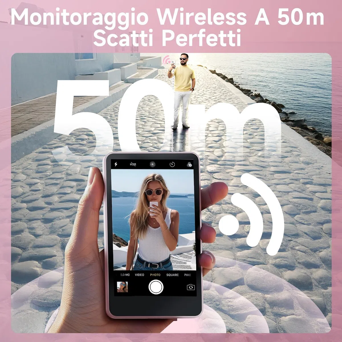 SYNCO XView Vlog Selfie Monitor Schermo 4K per iPhone e Android, Wireless Magnetico Telecamera Posteriore Phone Monitor con Gamma 164FT, Batteria 3H, Altoparlante Integrato per Youtube TikTok (Rosa)
