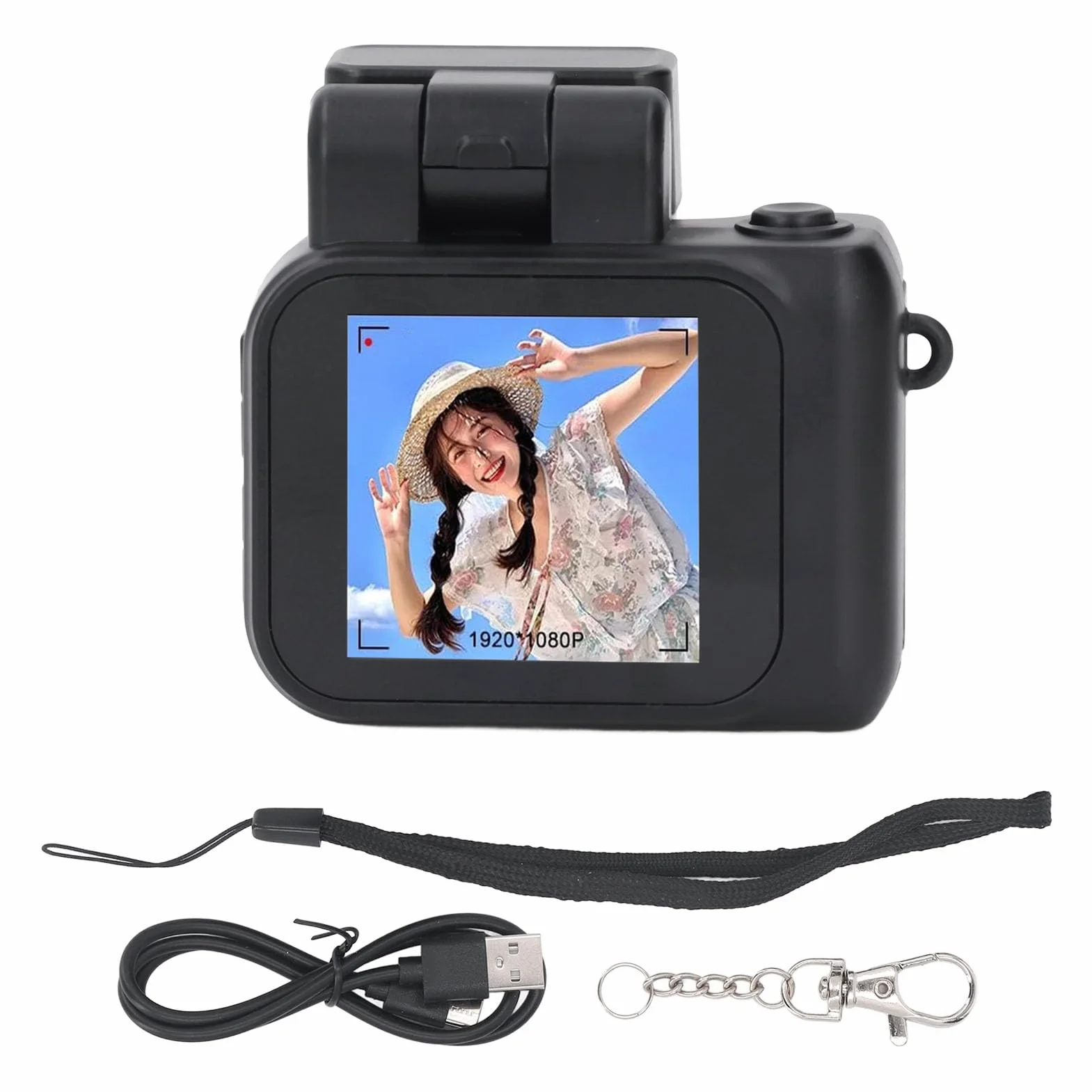 Gugxiom Mini Fotocamera Portachiavi, Videocamera HD 1080P 2MP, Piccola Fotocamera, Portachiavi Mini DV DVR Videocamera, Fotocamera retrò con 6 Filtri, Obiettivo (Con piccola scheda