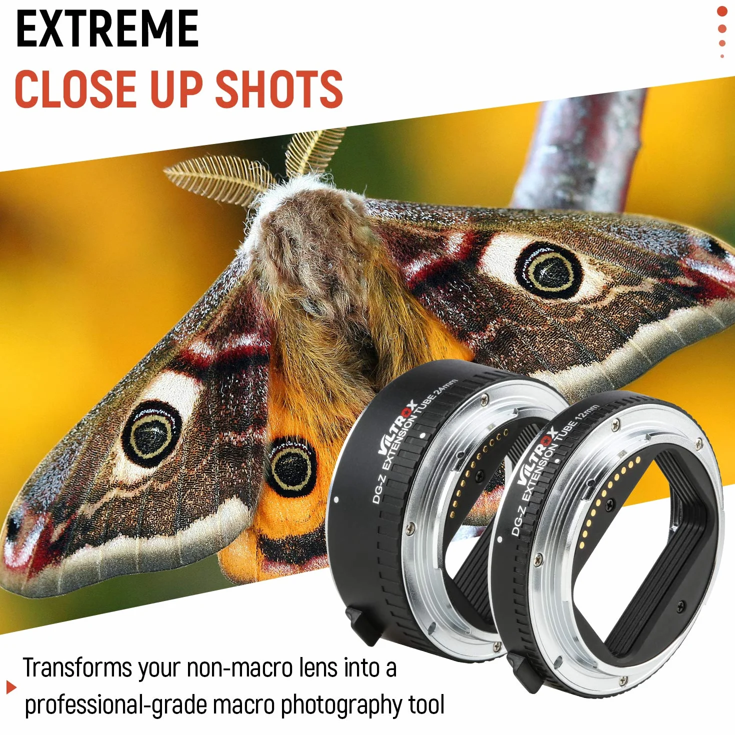 VILTROX DG-Z - Set di anelli adattatore per obiettivo macro con tubo di prolunga automatico (12 mm + 24 mm), supporto TTL e AE, per fotocamere Nikon Z Mount Z6 Z7 Z50