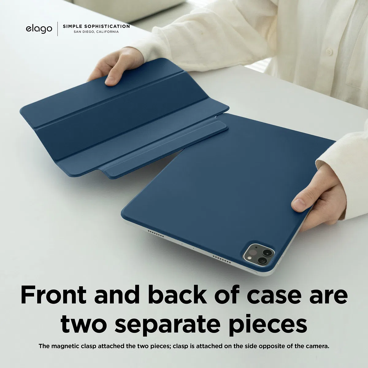 elago Custodia Folio Magnetica per iPad (A16), iPad 10a Generazione [10.9 pollici] - Piastra Posteriore Attaccabile ai Materiali Metallici, Compatibile con Apple Pencil (Blue)