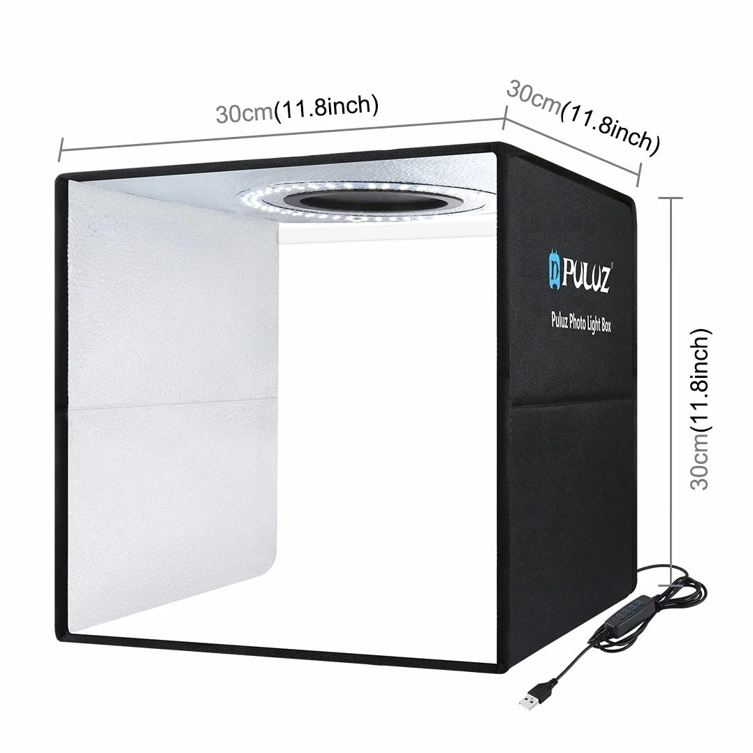 Scatola fotografica 12 ''/30 cm Piccolo prodotto Fotografia Light Box PULUZ Portatile Photo Booth Studio Lightbox con dimmerabile 112 LED Luci e 6 Fondali fotografici