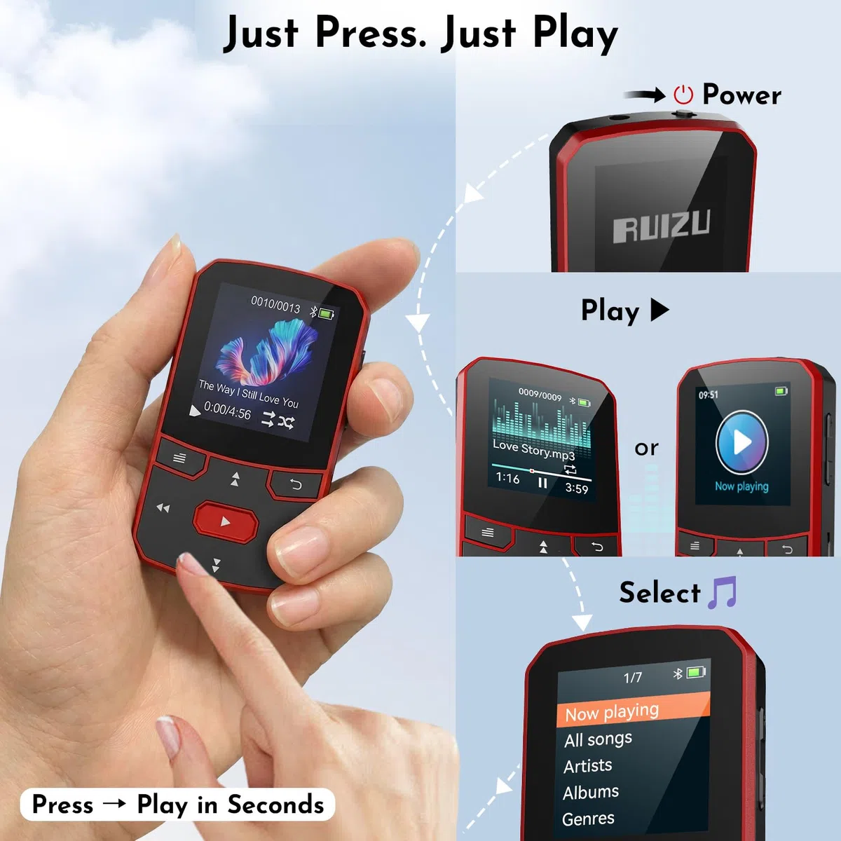Lettore MP3 64GB Bluetooth 5.3, Mini Portatile da 29g con Funzione Resume, Riproduttore Musicale Sportivo con Clip e Pulsanti Fisici, Radio FM, Dittafono, Espandibile fino a 128GB