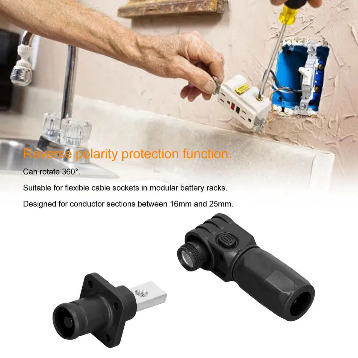 2Pz Connettore di stoccaggio della batteria di energia, Terminale a spina rapida M8 Connettore di alimentazione della batteria ad alta corrente impermeabile IP67 200A (BLACK)