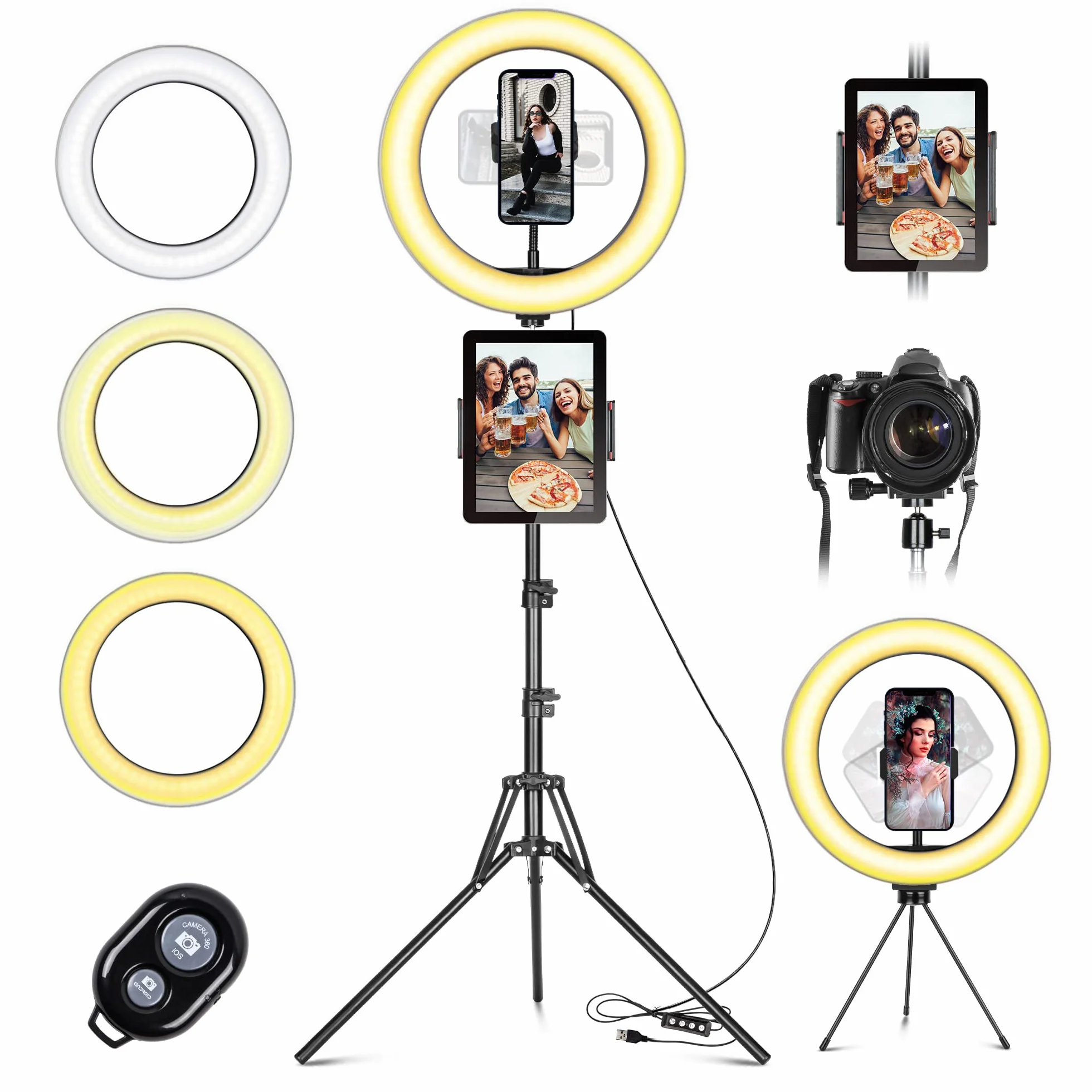Ring Light Luce ad Anello Led da 10" con Treppiede Luce per Selfie con Telecomando Wireless, con 3 Modalità di illuminazione e 10 Luminosità per Youtube, TikTok, Streaming live, Trucco e video