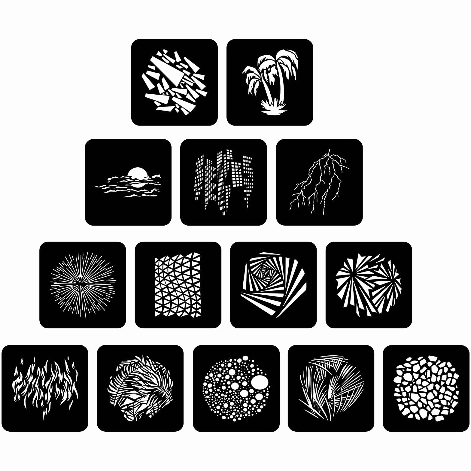 DIGITALFOTO Set per Proiettore Ottico DF Snoot Bowens, 14 Schede Grafiche Gobo in Acciaio Inox