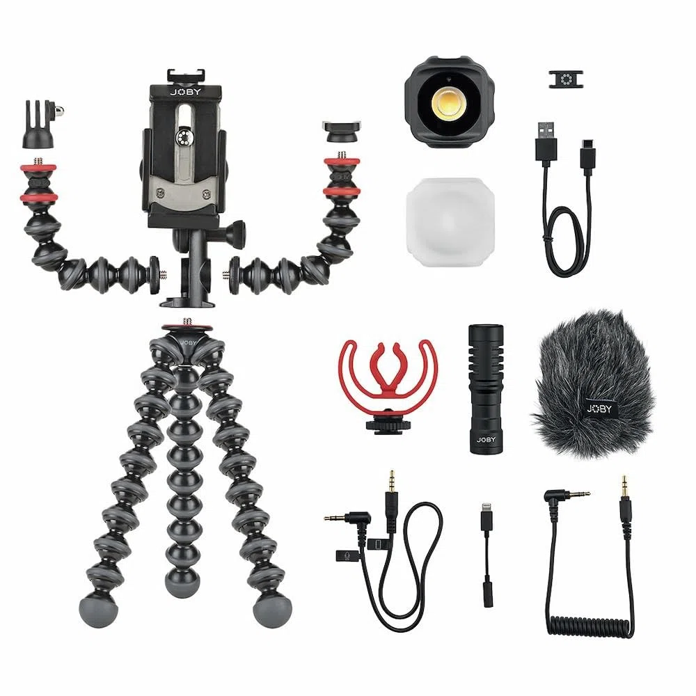 JOBY GorillaPod Mobile Vlogging Kit (Smartphone Support, Wavo Mobile Microphone, Beamo Mini Led Light), Flexible Tripod with Light, Vlogging,Streaming