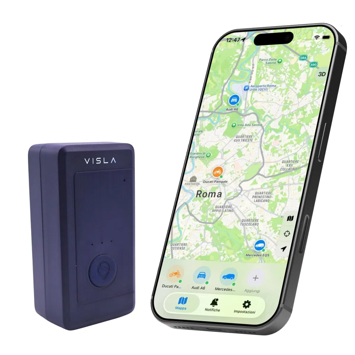 Visla Nomad 4G Europa - Antifurto GPS localizzatore per Auto e Moto - SIM integrata 4G LTE/EDGE - No cavi - Batteria - Telefonata di Allarme e Live Tracking in Caso di Furto (Nomad)
